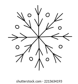 Copos de nieve, dibujos a mano en blanco y negro, garabatos, temas de Navidad y Año Nuevo.