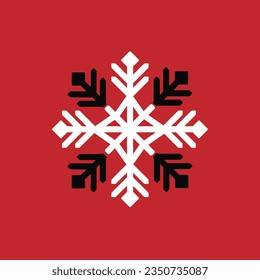 Schneeflocken, schwarz-weiß auf rotem Hintergrund. Zierelement. Vektorgrafik