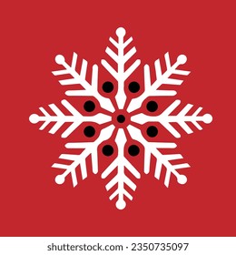Snowflake black and white on red background. Ornament element. Vector illustration