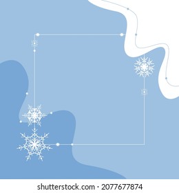 Snowflake blue background frame for Merry Christmas and Happy New Year. Elegant geometric and shape vector illustration for banner, postcard, invitation, poster, website, social networks, post