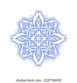 Snowflake Blue Calligraphic 12. Vector Illustration of Calligraphy Design. Snow Christmas Decoration.