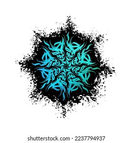 Copo de nieve Azul Caligráfico Gótico 4. Ilustración vectorial del diseño de caligrafía. Decoración navideña de nieve.