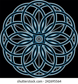 snowflake from blue circles and straight lines