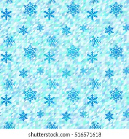 Snowflake with blue geometrical texture background seamless pattern 