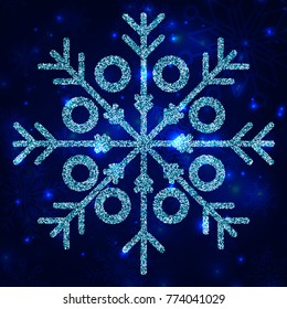 Snowflake. Blue. Glitter. Bright. Snow. Winter. New Year's and Christmas. For your design.