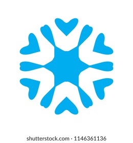 Snowflake blue icon isolated on white background. Xmas snow flake element for winter Christmas or New Year design and decoration. Refrigerator and cold vector symbol or logo