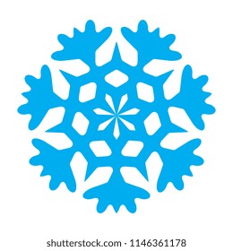 Snowflake blue icon isolated on white background. Xmas snow flake element for winter Christmas or New Year design and decoration. Refrigerator and cold vector symbol or logo