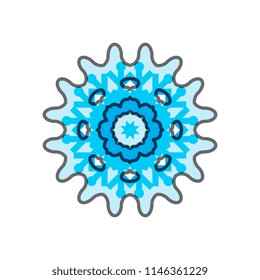 Snowflake blue icon isolated on white background. Xmas snow flake element for winter Christmas or New Year design and decoration. Refrigerator and cold vector symbol or logo