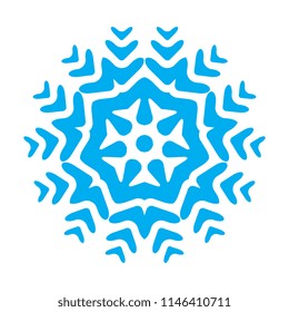 Snowflake blue icon isolated on white background. Xmas snow flake element for winter Christmas or New Year design and decoration. Refrigerator and cold vector symbol or logo