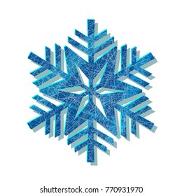 Snowflake blue logo with texture scratched with ice skates on white background