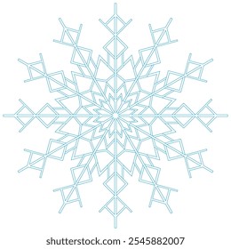 Copo de nieve, mandala azul, atmósfera invernal, aislado sobre fondo blanco, libro para colorear, diseño, vacaciones de invierno, frío, Vector, Navidades, elemento, diciembre, hielo, decoración, doodle
