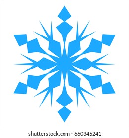 Snowflake. Blue snowflake on the white background. Winter, New Year and Christmas icon