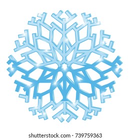 Snowflake. Blue symbol isolated on white background. Vector 3d illustration