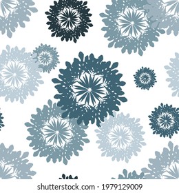 Snowflake in blue tones. Seamless winter pattern for winter holidays. Printing on postcards, decorative pillows, bed linen, bedspreads, wrapping paper. Vector illustration.
