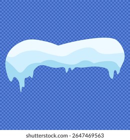 Snowflake border set with cartoon snow cap, frozen pile, and ice drift. Cool effect design with falling snow, blue abstract shape, and horizontal winter elements for greeting illustration.