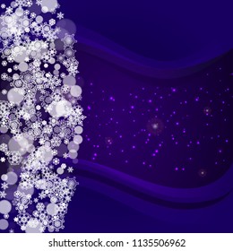 Snowflake border with ultra violet snow. New Year backdrop. Winter frame for flyer, gift card, invitation, business offer and ad. Christmas trendy background. Holiday banner with snowflake border