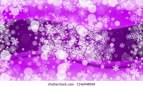 Snowflake border with ultra violet snow. New Year backdrop. Winter frame for flyer, gift card, invitation, business offer and ad. Christmas trendy background. Holiday banner with snowflake border