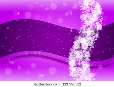 Snowflake border with ultra violet snow. New Year backdrop. Winter frame for flyer, gift card, invitation, business offer and ad. Christmas trendy background. Holiday banner with snowflake border