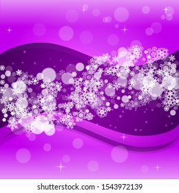 Snowflake border with ultra violet snow. New Year backdrop. Winter frame for flyer, gift card, invitation, business offer and ad. Christmas trendy background. Holiday banner with snowflake border
