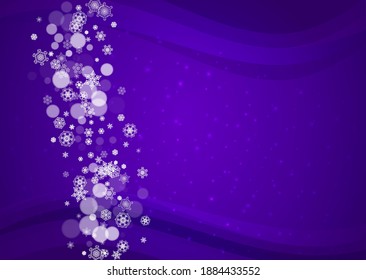 Snowflake border with ultra violet snow. New Year backdrop. Winter frame for gift coupons, vouchers, ads, party events. Christmas trendy background. Holiday banner with snowflake border