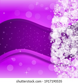 Schneeflocke Grenze mit ultra violettem Schnee. Neujahr-Hintergrund. Winterrahmen für Flyer, Geschenkkarte, Einladung, Geschäftsangebot und Werbung. Weihnachten, trendiger Hintergrund. Urlaubsbanner mit Schneeflocken