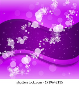 Snowflake border with ultra violet snow. New Year backdrop. Winter frame for gift coupons, vouchers, ads, party events. Christmas trendy background. Holiday banner with snowflake border