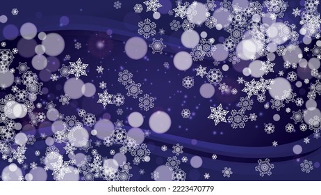 Borde de copos de nieve con nieve ultra violeta. Fondo de Año Nuevo. Marco invernal para volante, tarjeta de regalo, invitación a fiesta, oferta minorista y anuncio. fondo de moda navideño. Banner de vacaciones con borde de copo de nieve