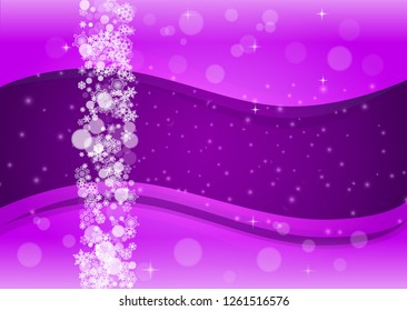 Snowflake border with ultraviolet snow. New Year backdrop. Winter frame for gift coupons, vouchers, ads, party events. Christmas trendy background. Holiday banner with snowflake border
