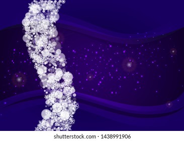 Snowflake border with ultraviolet snow. New Year backdrop. Winter frame for flyer, gift card, invitation, business offer and ad. Christmas trendy background. Holiday banner with snowflake border