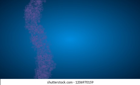 Snowflake border with ultraviolet snow. Winter frame for flyer, gift card, invitation, business offer and ad. Christmas background with snowflake border for holiday banner. New Year frosty backdrop