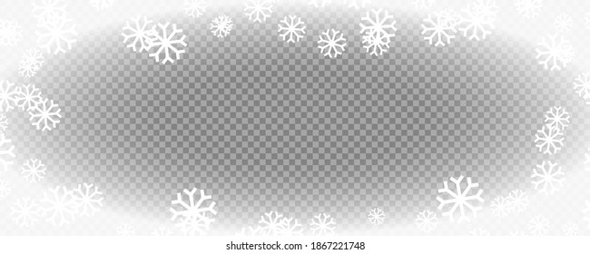 Snowflake Border Vector Christmas Background. Snow Frame Isolated On Transparent. 