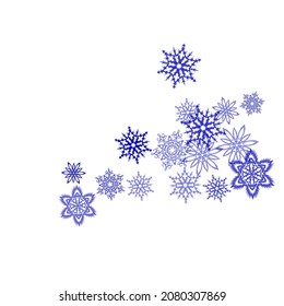 Snowflake border with white background, winter time. Unusual gradient snow flakes isolated flyer background.