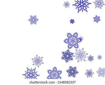 Snowflake border with white background, winter time. Unusual gradient snow flakes isolated flyer background.