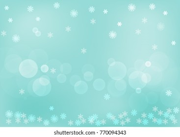 Snowflake bukeh on turquoise background. textured vector illustration. christmas, x-mas party concept
