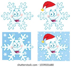 Snowflake Cartoon Character. Vector Collection Set