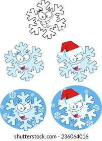 Snowflake Cartoon Character. Vector Collection Set