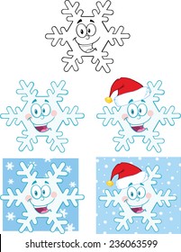 Snowflake Cartoon Mascot Character. Vector Collection Set