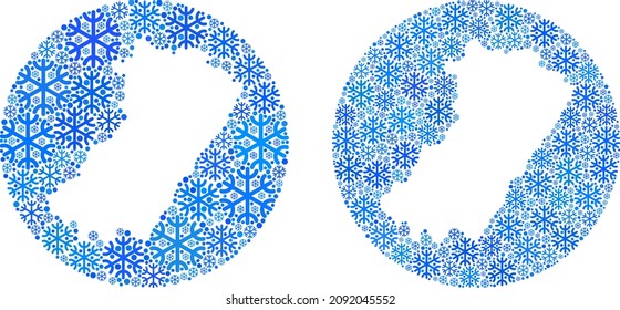 Snowflake Castellon Province map collage is created with sphere and hole. Vector Castellon Province map collage of snowflake ojects in variable sizes and blue color tints. Created for Christmas news.