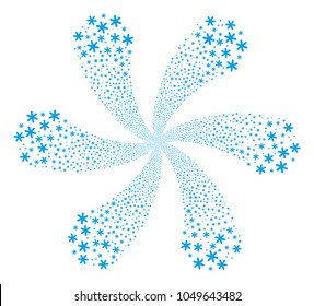 Snowflake centrifugal composition. Object flower with six petals composed from scatter snowflake symbols. Vector illustration style is flat iconic symbols.
