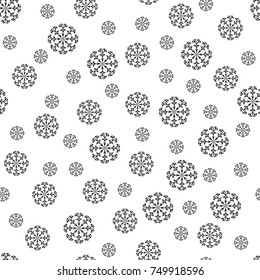 Snowflake chaotic seamless pattern. Fashion holiday graphic background design. Modern stylish abstract texture. Monochrome xmas template for prints, textiles, wrapping, wallpaper. VECTOR illustration