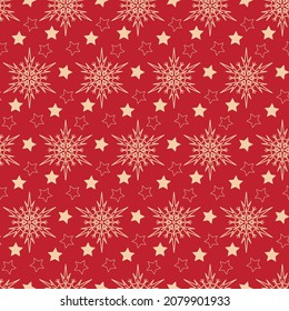 Snowflake, christmas decoration seamless pattern, cute vector pattern on red background vector illustration