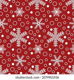 Snowflake, christmas decoration seamless pattern, cute vector pattern on red background