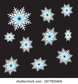 Vector de diseño navideño con copo de nieve, aislado en fondo negro. EPS 10.