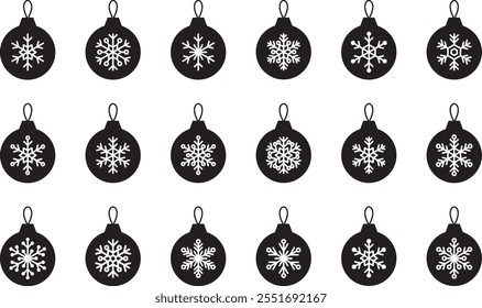 snowflake christmas ornament vector set snow winter december merry xmas bauble christmas ball christmas tree decor season holiday snow globe flake star white decoration sticker graphic art snowflakes 