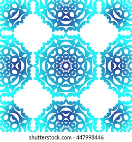 Snowflake. Christmas seamless pattern. Circular ornament. Decorative lace. Vector illustration