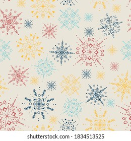 Snowflake Christmas Seamless Pattern. Vector illustration. 