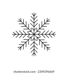Snowflake Christmas simple doodle linear hand drawn vector illustration, winter holidays New Year elements for seasons greetings cards, invitations, banner, poster, stickers