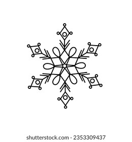 Snowflake Christmas simple doodle linear hand drawn vector illustration, winter holidays New Year elements for seasons greetings cards, invitations, banner, poster, stickers