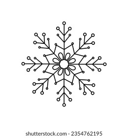 Snowflake Christmas simple doodle linear hand drawn vector illustration, winter holidays New Year elements for seasons greetings cards, invitations, banner, poster, stickers