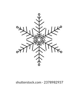 Snowflake Christmas simple doodle linear hand drawn vector illustration, winter holidays New Year elements for seasons greetings cards, invitations, banner, poster, stickers